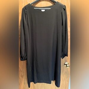 Chico’s black pleated shoulder and gathered sleeve straight line dress